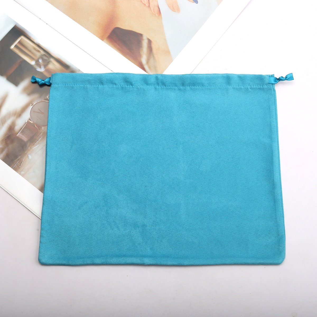 Wholesale OEM Factory Blue Suede Bag For Handbag High Quality Promotion Microfiber Velvet Drawstring Shoe Dust Suede Pouch