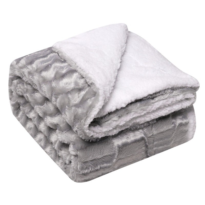 Thickened double layer weighted lamb blanket faux fur plush back print tie-dye brush floral PV fleece throw blanket