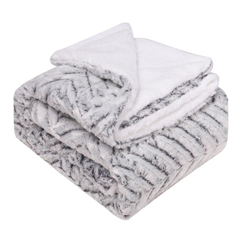 Thickened double layer weighted lamb blanket faux fur plush back print tie-dye brush floral PV fleece throw blanket