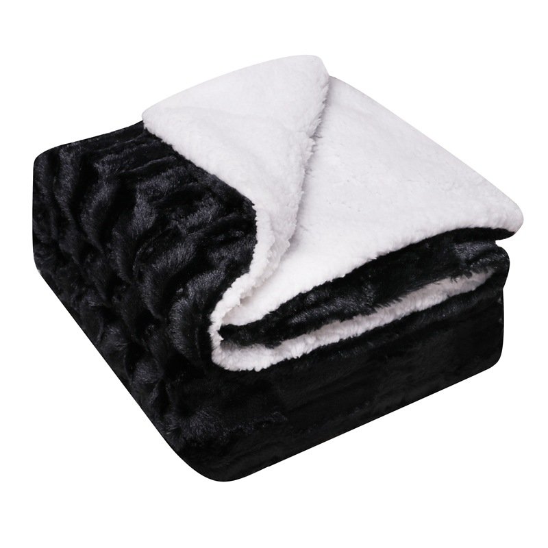 Thickened double layer weighted lamb blanket faux fur plush back print tie-dye brush floral PV fleece throw blanket