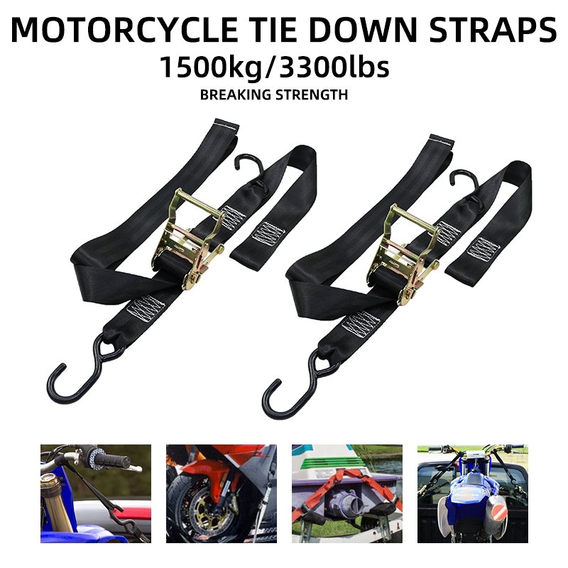 2pk OEM 2" Wide Heavy Duty Motorcycle Fat Strap Trailer Kit Ratchet Tie Down Strap with Rubber-coated latch hooks
