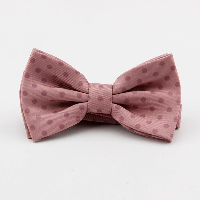 Men's Silver Polka Dot Pattern Bow Tie Solid Silver Polyester Tie