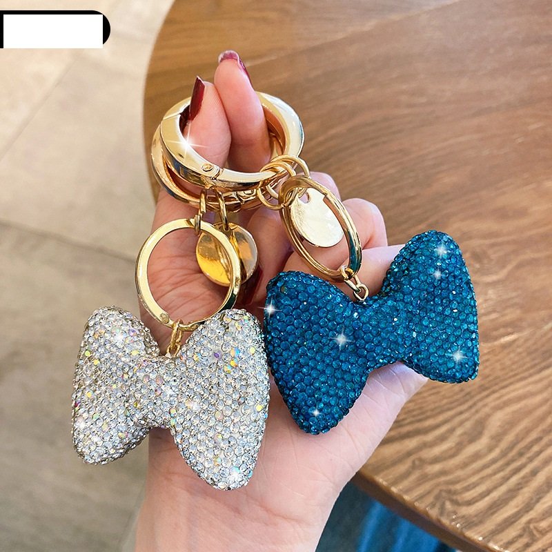 Hot Style Rhinestone Crystal Metal Enamel Marvel Bow Tie Pink Ribbon Designer Kawaii Keychains Bag Charms Pendant Accessories