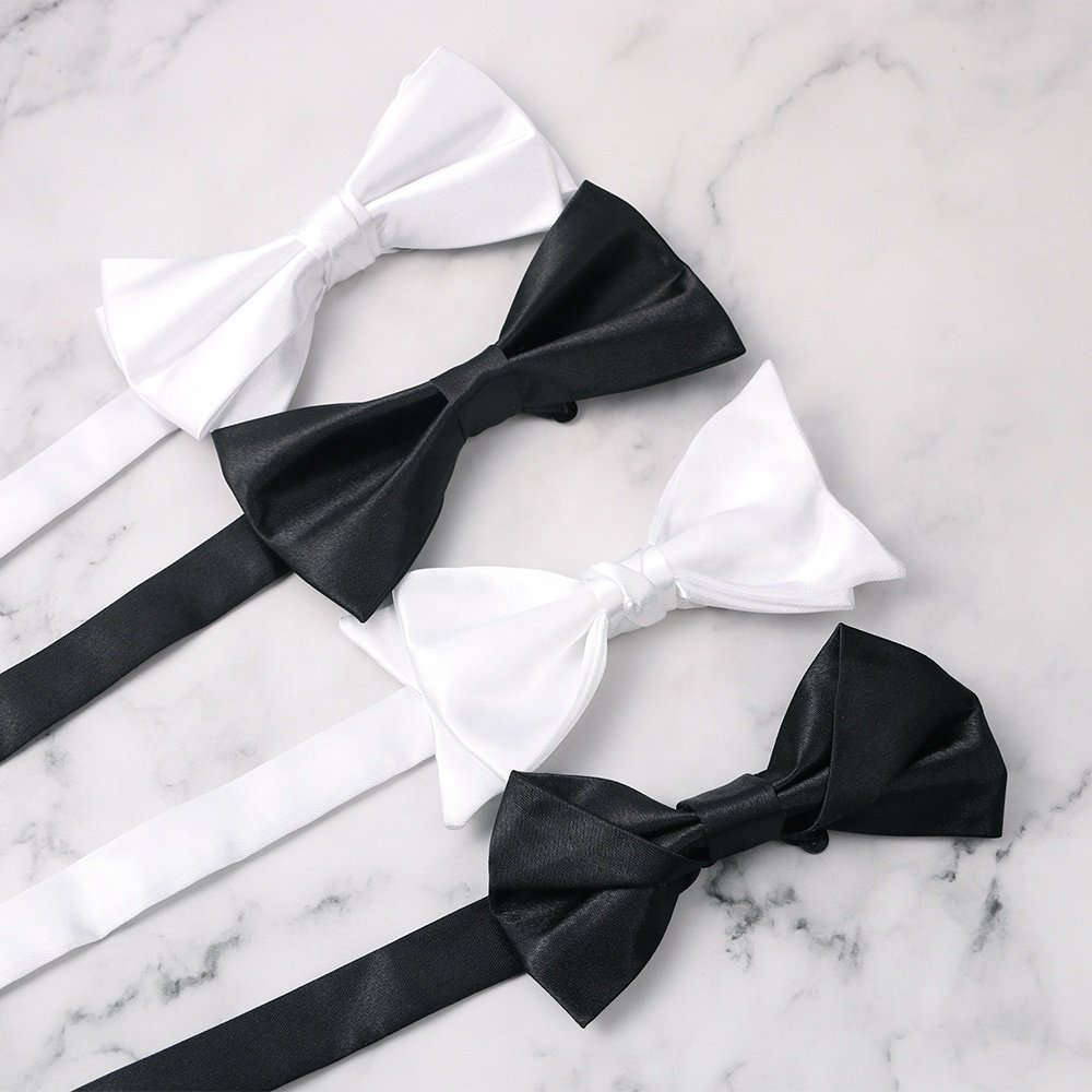 Low price polyester wedding bowties fashion luxury adjustable bow tie straps man's plain black white