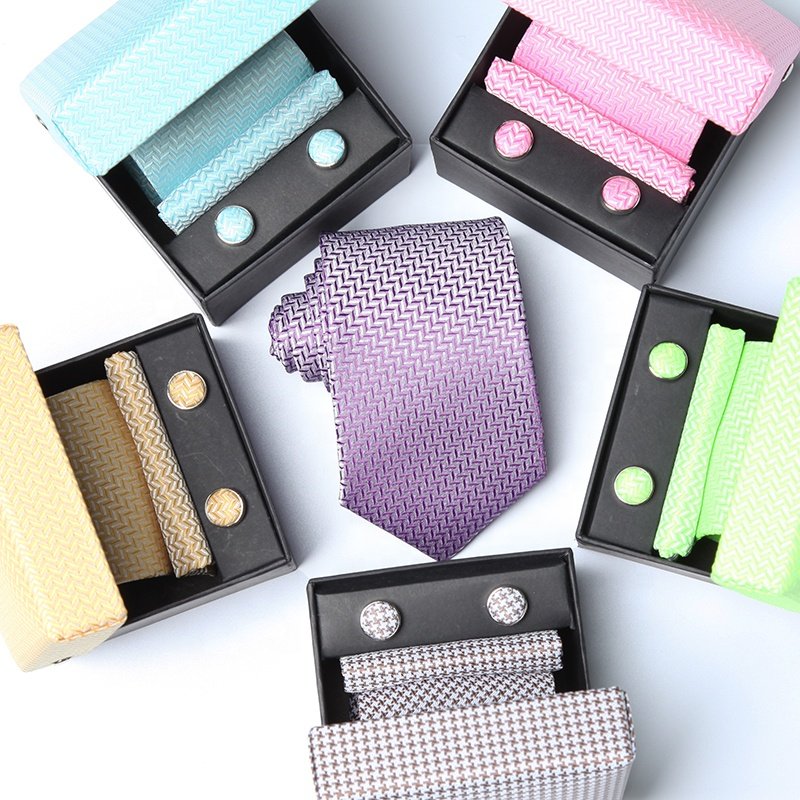 mens custom woven recycled polyester necktie eco tie pocket square and cufflink with gift box