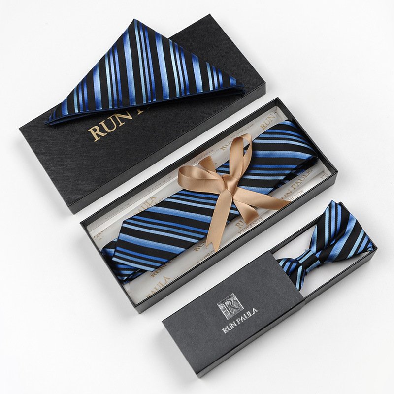 Wholesale Custom Stripe Necktie High Quality Custom Logo Male Ties Sets Gift Box Silk Neck Ties For Mens