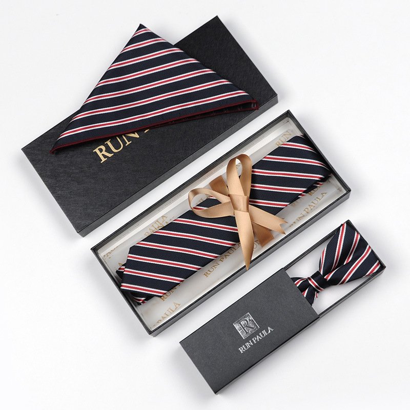 Wholesale Custom Stripe Necktie High Quality Custom Logo Male Ties Sets Gift Box Silk Neck Ties For Mens