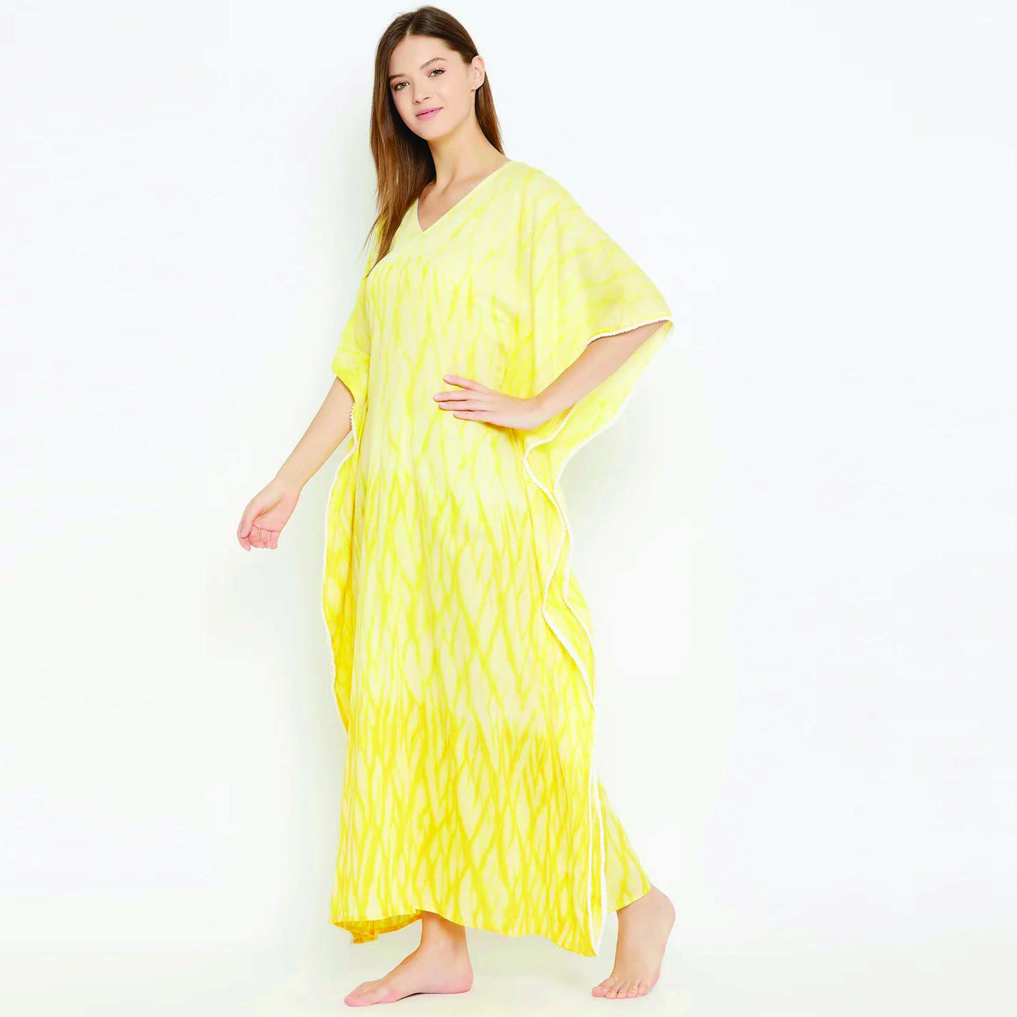 Custom 100% Cotton Maxi Length Shibori Handwoven Tie-Dye Kaftan Comfort Fit Yellow Traditional Muslim Clothing & Accessory