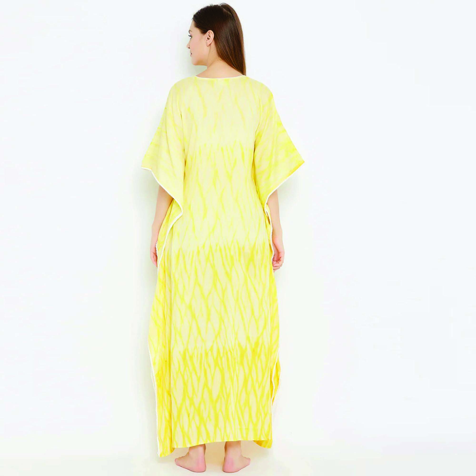 Custom 100% Cotton Maxi Length Shibori Handwoven Tie-Dye Kaftan Comfort Fit Yellow Traditional Muslim Clothing & Accessory