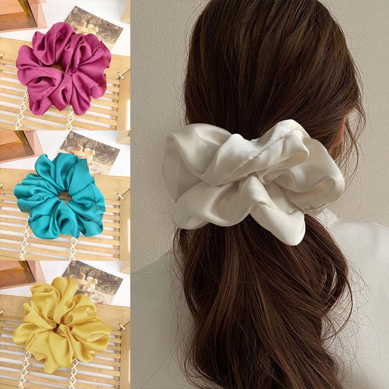 Wholesale 18cm Oversized Elastic Hair Holder Tie Band Muslim Malaysia Hijab Hair Extension Solid Big Size Satin Silk Scrunchies