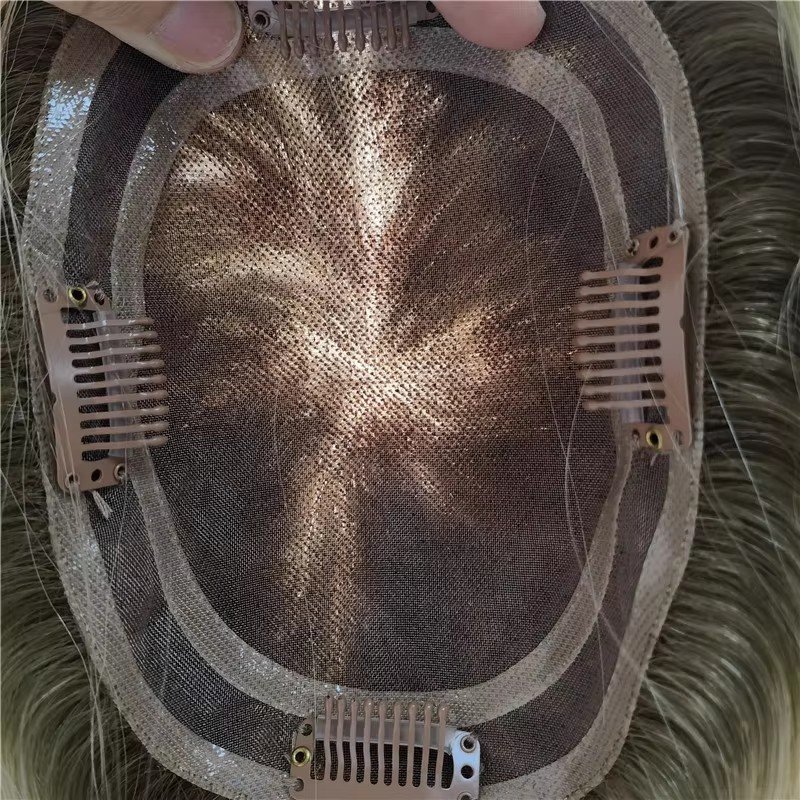 Wholesale Hand Tied 100% Natural Virgin Blonde Full Lace Human Hair Mono Lace Base Women Hair Topper With Clips In