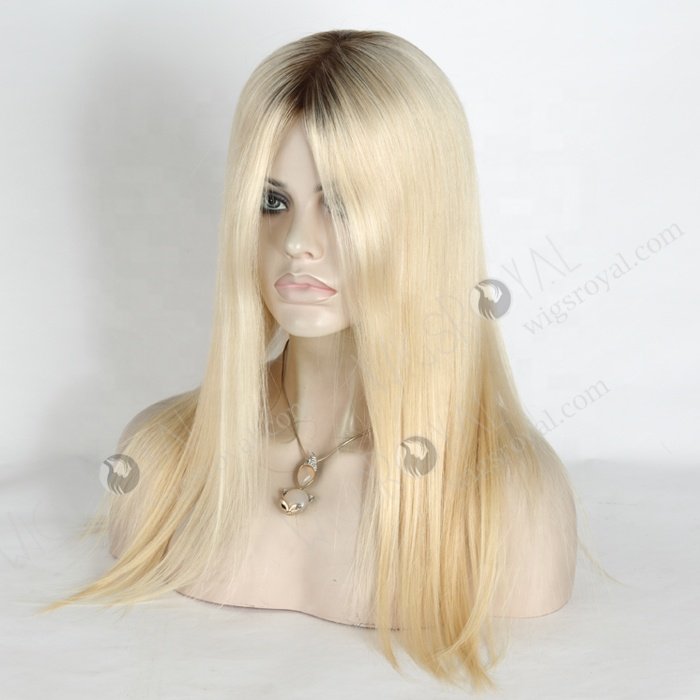 Luxury 16 Inches Small Cap Very Light Blonde Rooted Silk Top Glueless Cap Human Hair Wigs Caucasian