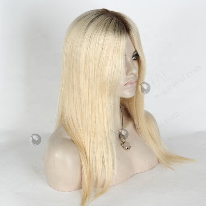 Luxury 16 Inches Small Cap Very Light Blonde Rooted Silk Top Glueless Cap Human Hair Wigs Caucasian