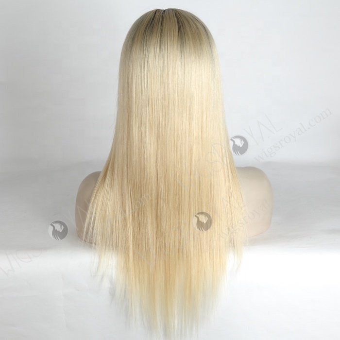Luxury 16 Inches Small Cap Very Light Blonde Rooted Silk Top Glueless Cap Human Hair Wigs Caucasian