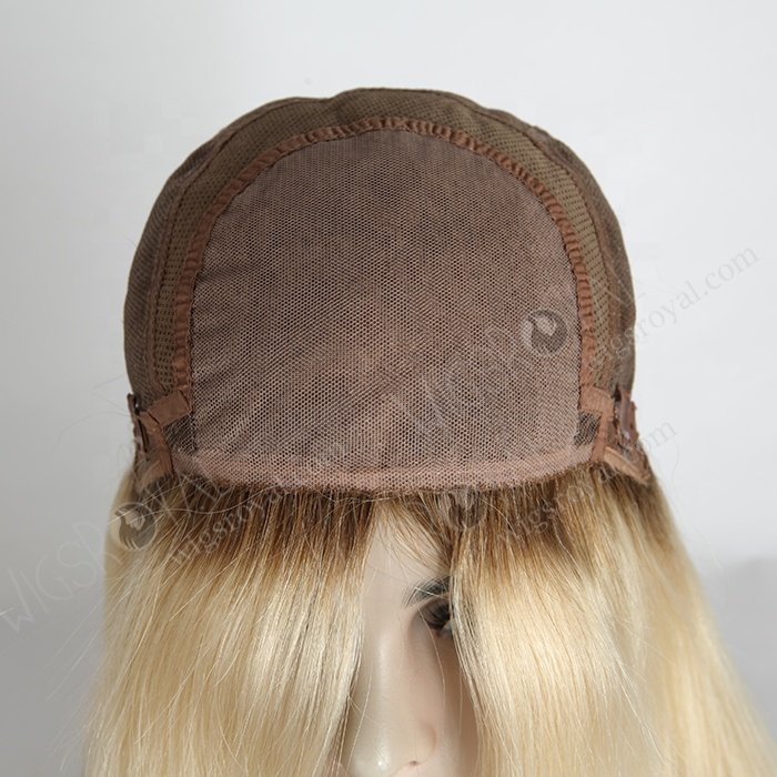 Luxury 16 Inches Small Cap Very Light Blonde Rooted Silk Top Glueless Cap Human Hair Wigs Caucasian