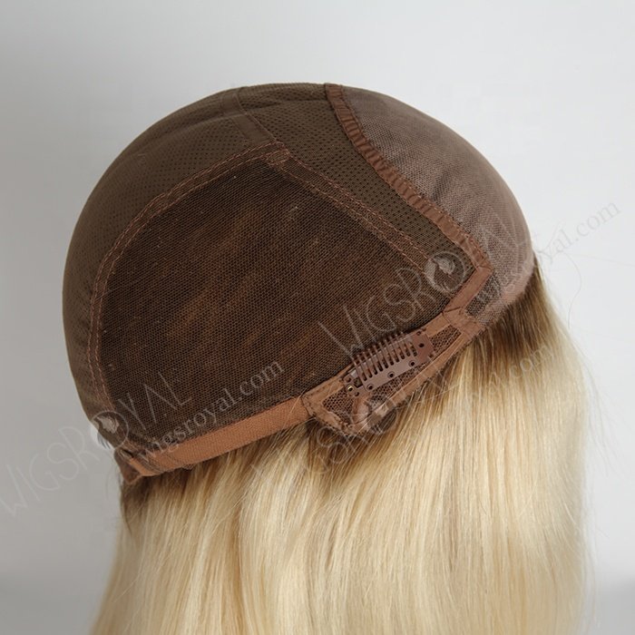 Luxury 16 Inches Small Cap Very Light Blonde Rooted Silk Top Glueless Cap Human Hair Wigs Caucasian