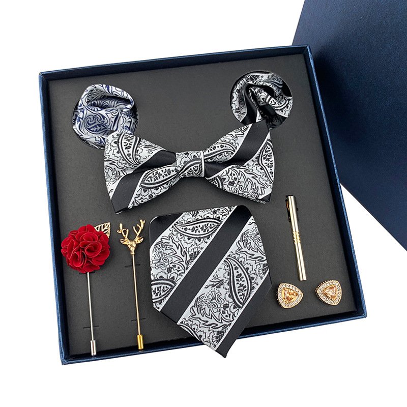 2024 Hot selling products dark color microfiber paisley christmas gift set men tie gift set