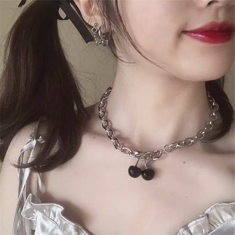 Cherry necklace female dark tie girl clavicle chain Instagram Korea all vintage necklace