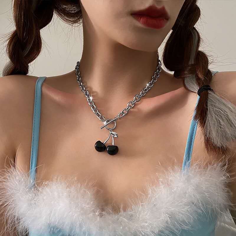 Cherry necklace female dark tie girl clavicle chain Instagram Korea all vintage necklace
