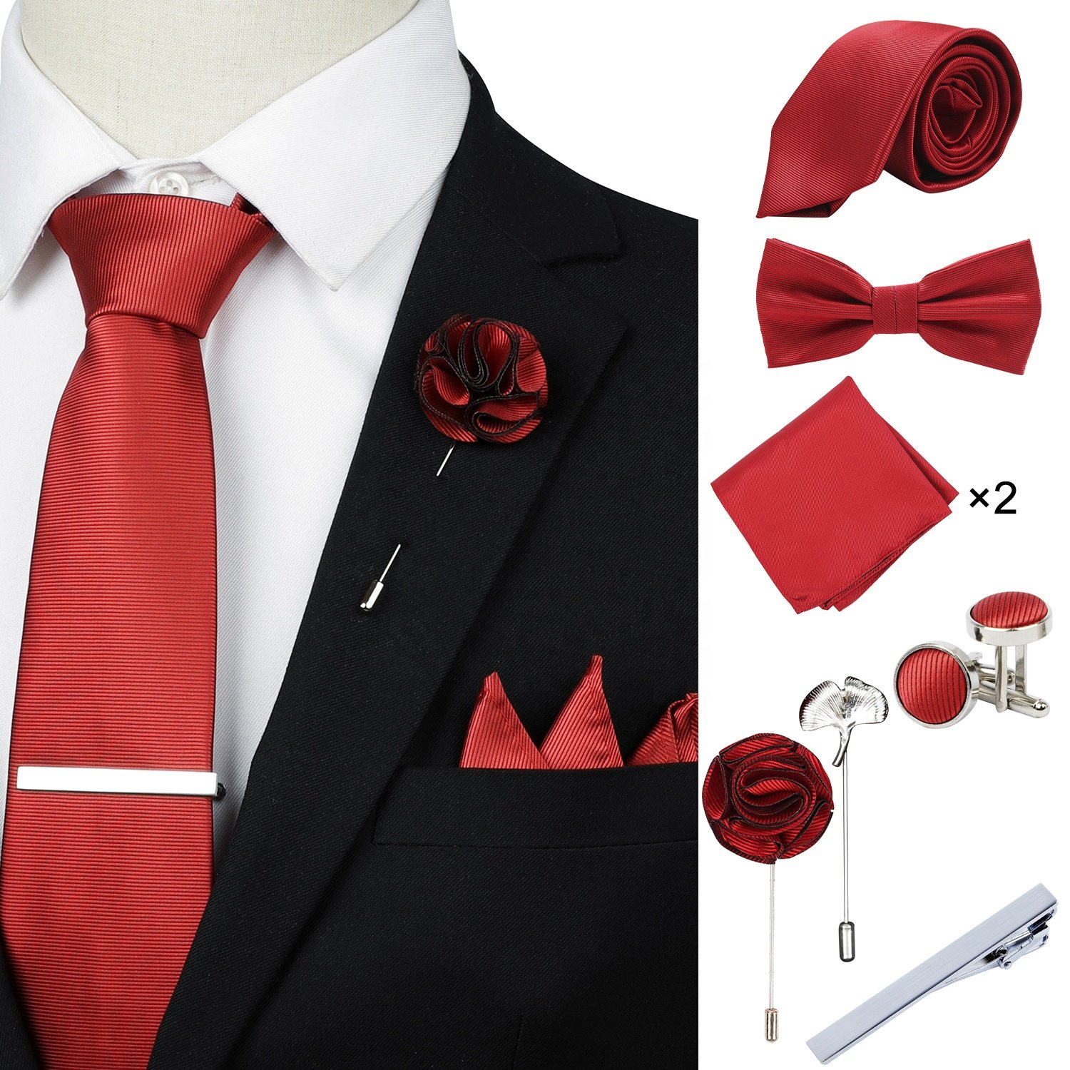 Custom Collection Blue Wedding Necktie Set Gift Set Polyester Tie for Men with Brooches Gift Boxes