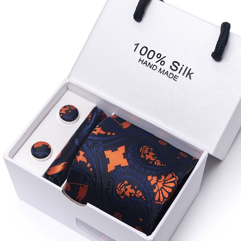 Gift box Office Men Classic Party Wedding striped 8cm Silk Wedding Floral Tie Necktie Handkerchief Set