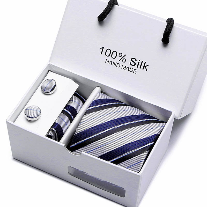 Holiday Gift Box Tie Pocket Squares Set Necktie Men Silk Birthday Present Suit Accessories Fit Workplace Formal Party