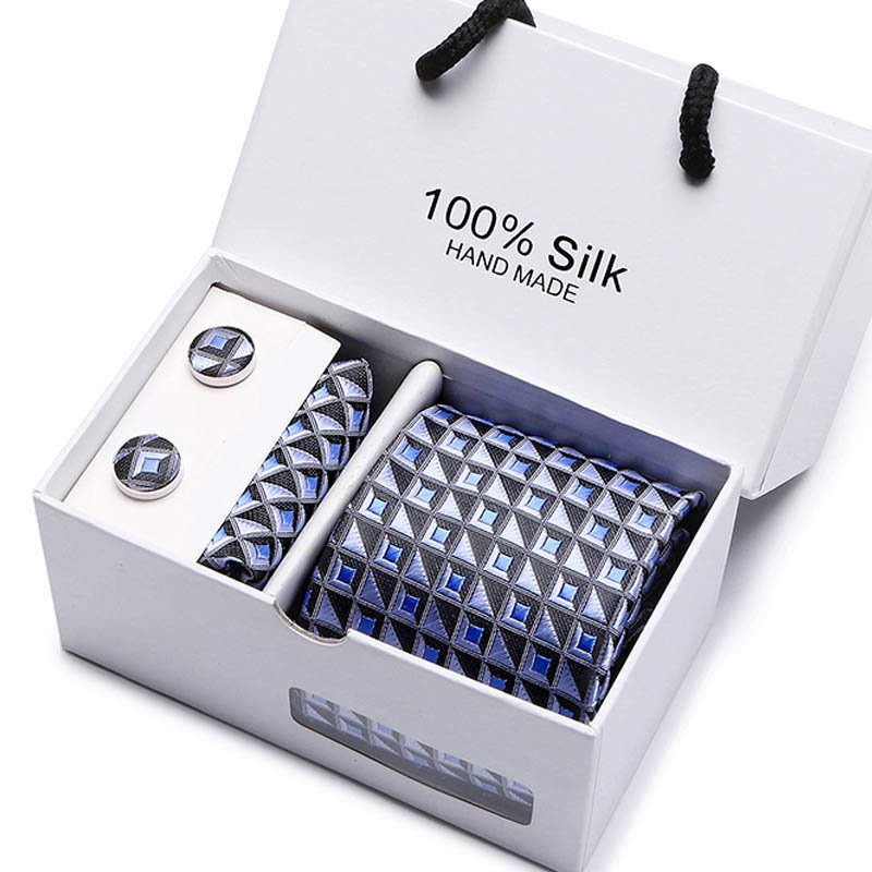 Holiday Gift Box Tie Pocket Squares Set Necktie Men Silk Birthday Present Suit Accessories Fit Workplace Formal Party