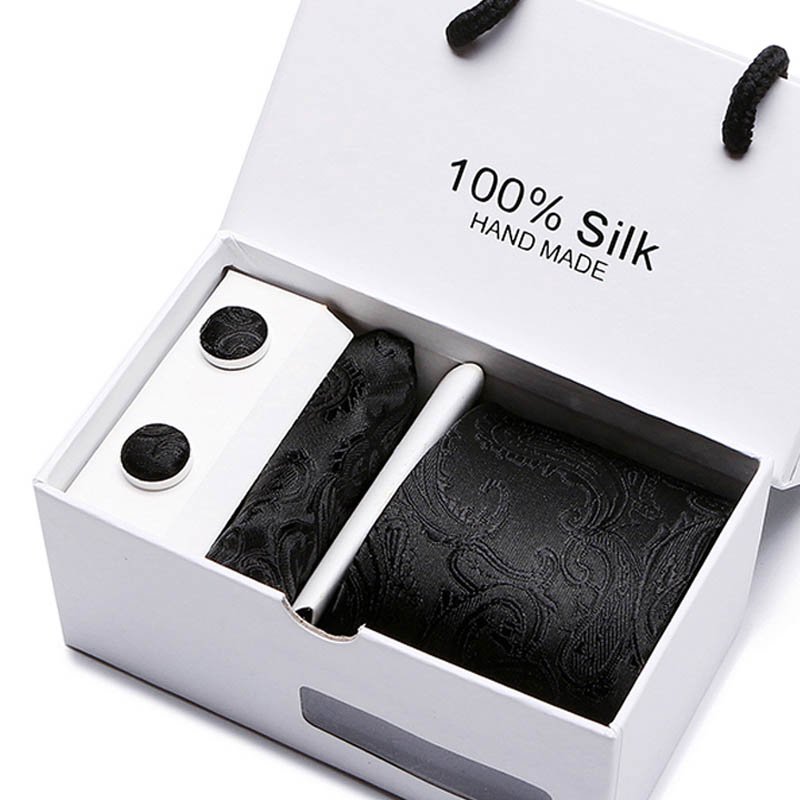 Holiday Gift Box Tie Pocket Squares Set Necktie Men Silk Birthday Present Suit Accessories Fit Workplace Formal Party