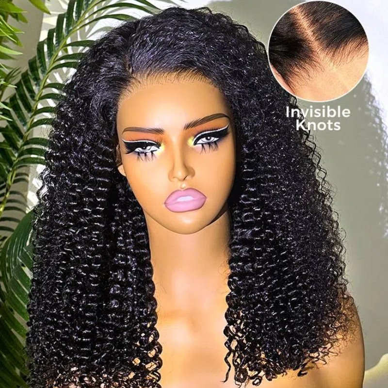 Full And Thick Kinky Curly Human Hair Lace Front Wig GluelessTransparent Lace Wig 13x4 Full Lace Frontal Wigs For Black Women