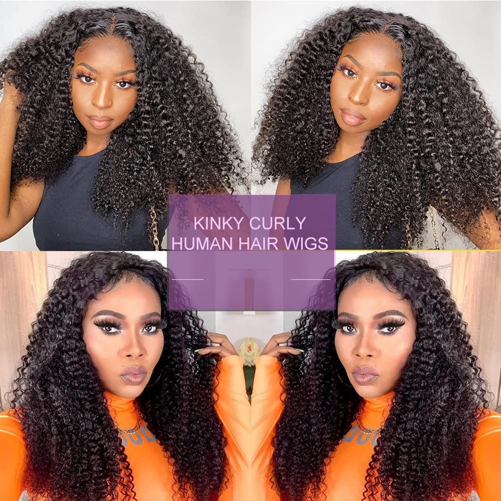 Full And Thick Kinky Curly Human Hair Lace Front Wig GluelessTransparent Lace Wig 13x4 Full Lace Frontal Wigs For Black Women