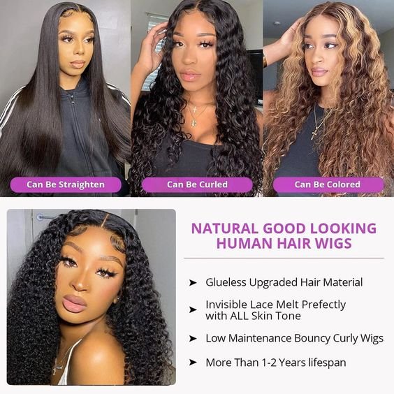 Full And Thick Kinky Curly Human Hair Lace Front Wig GluelessTransparent Lace Wig 13x4 Full Lace Frontal Wigs For Black Women