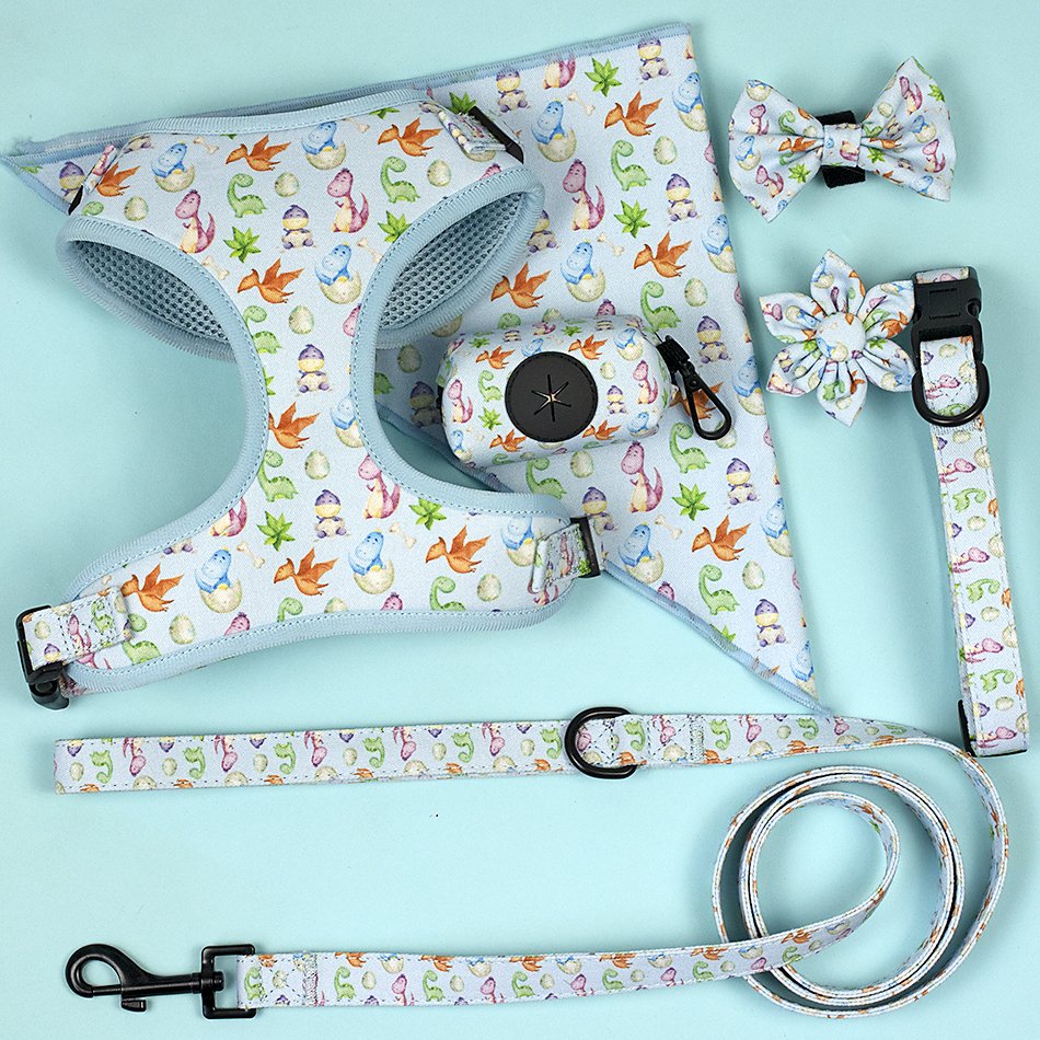 Pet premium accessories cotton New manufacturing flower pattern dog leash metal accessories durable dog collar harness set