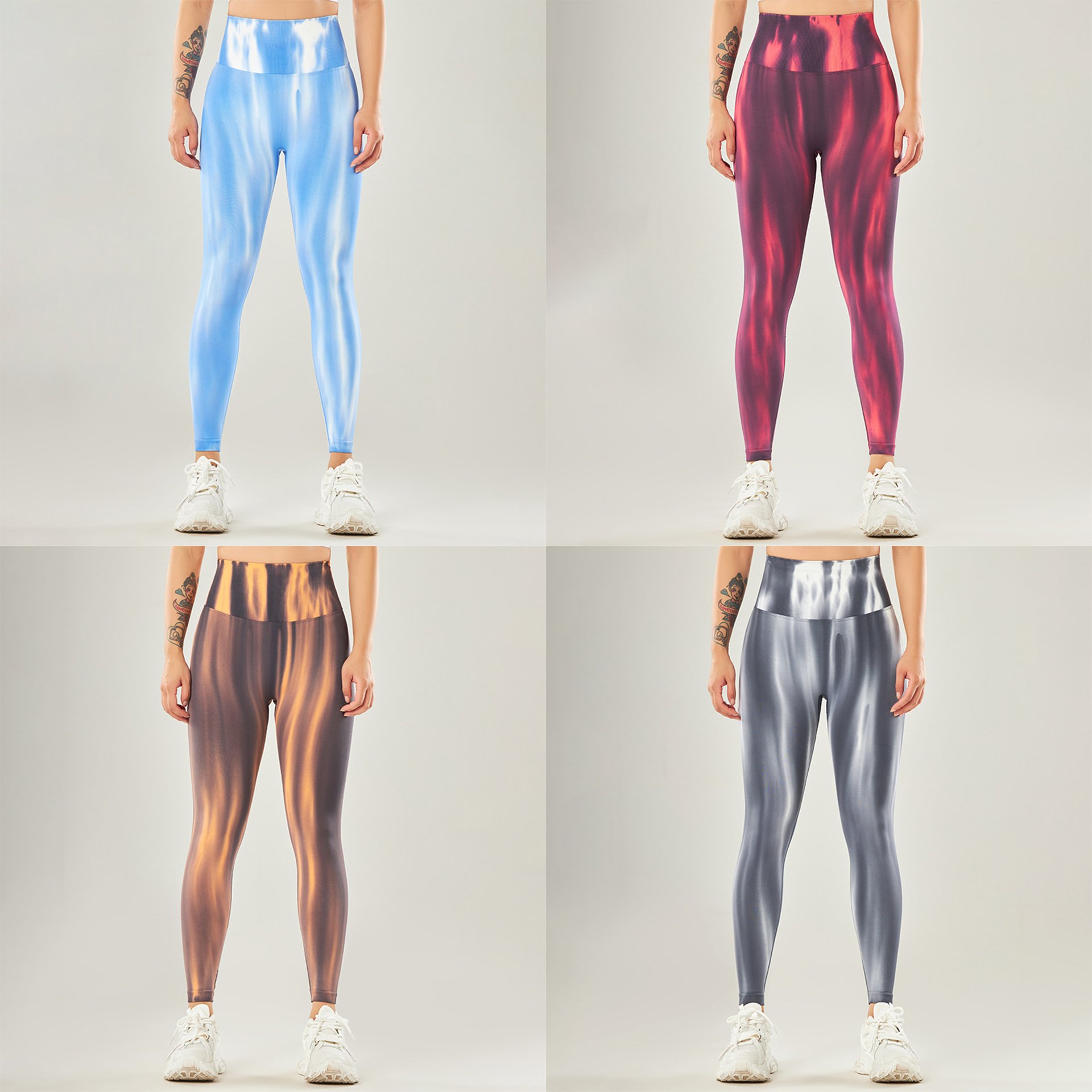New Arrival Summer Women Short Leggings Yoga Workout Running Seamless Aurora Print Tie Dye Leggings