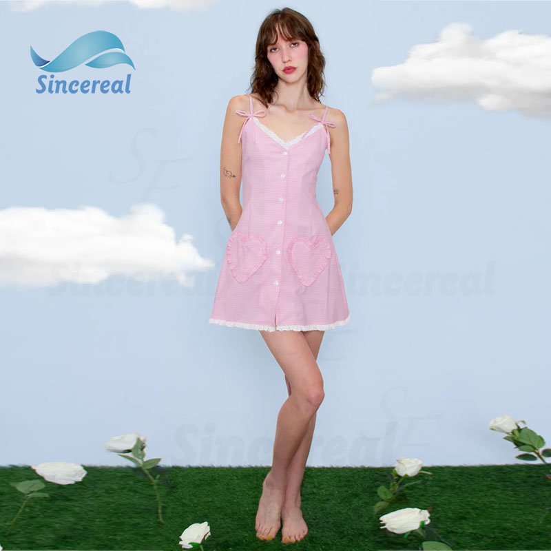 OEM new women's summer sleeveless tie corset pleated square neckline casual home ladies dress summer hot sale pink mini dress