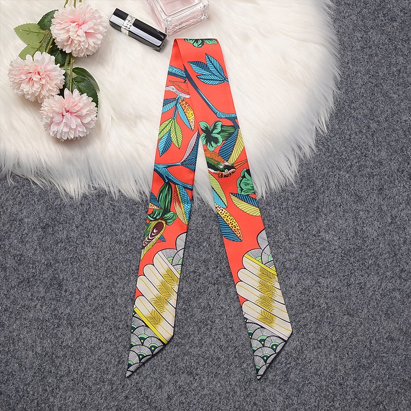 Custom luxury Printed Pattern Fashion Silk Scarves 100% Silk Neck Tie Neckerchief Hair Band Silk Scarf for Bags