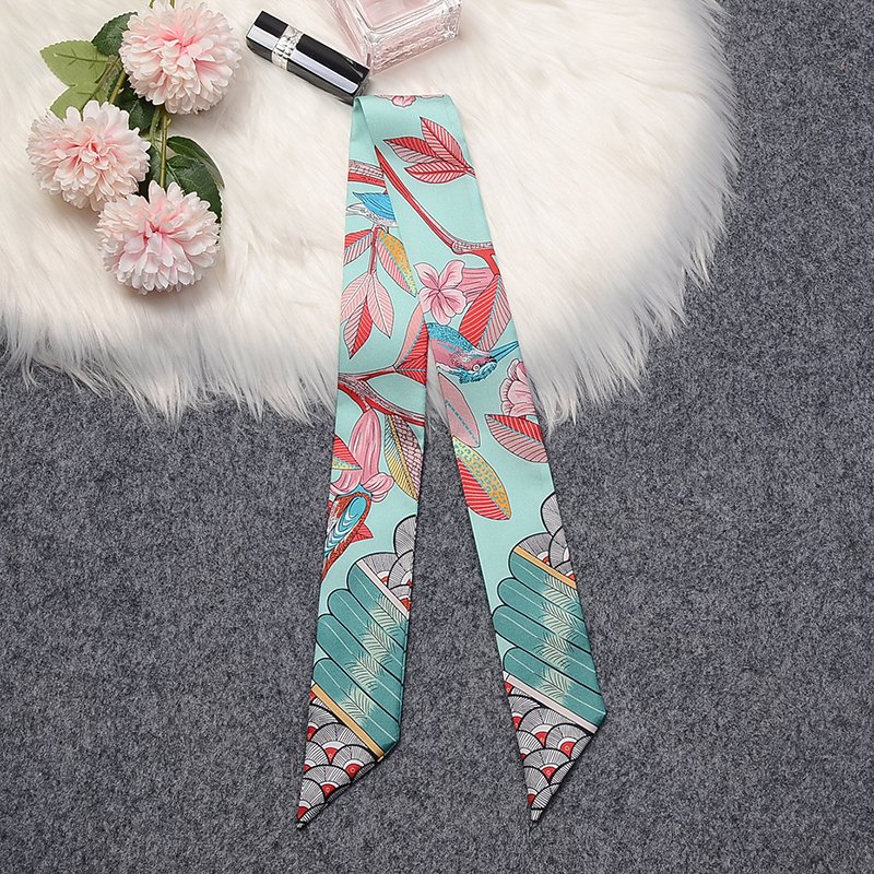 Custom luxury Printed Pattern Fashion Silk Scarves 100% Silk Neck Tie Neckerchief Hair Band Silk Scarf for Bags