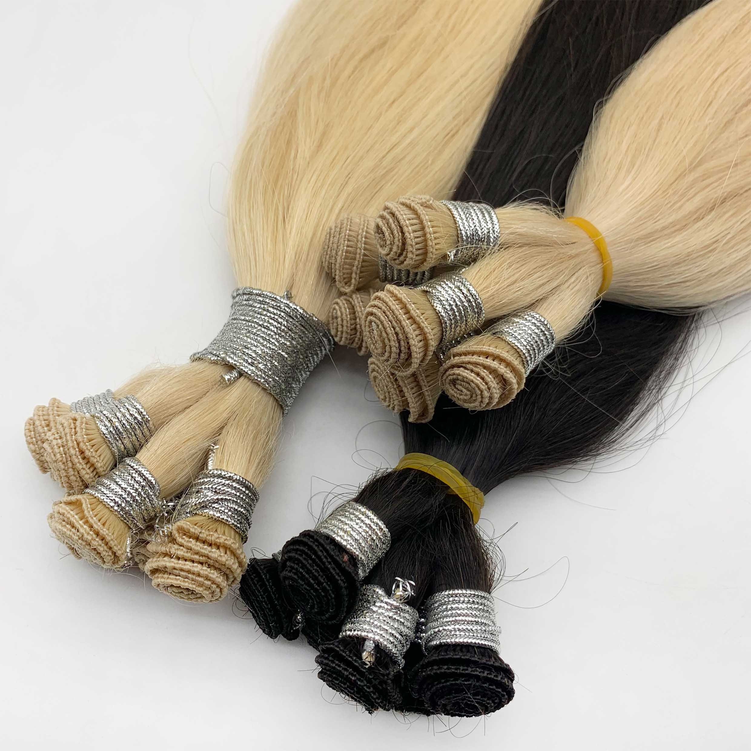 Factory Wholesale Super Double Drawn Unprocessed Virgin Cuticle Aligned Russian Hair Ready To Ship Hand Tied Weft Hair Extension