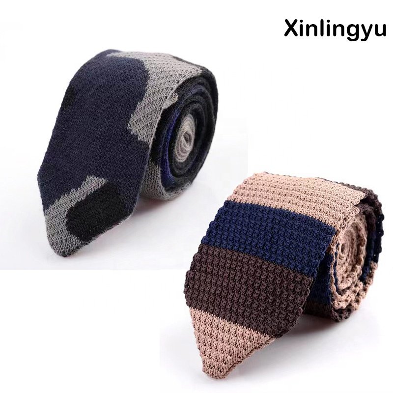 newest design fashion stripe plain color mens knit slim polyester knitted skinny neck tie neckties for men