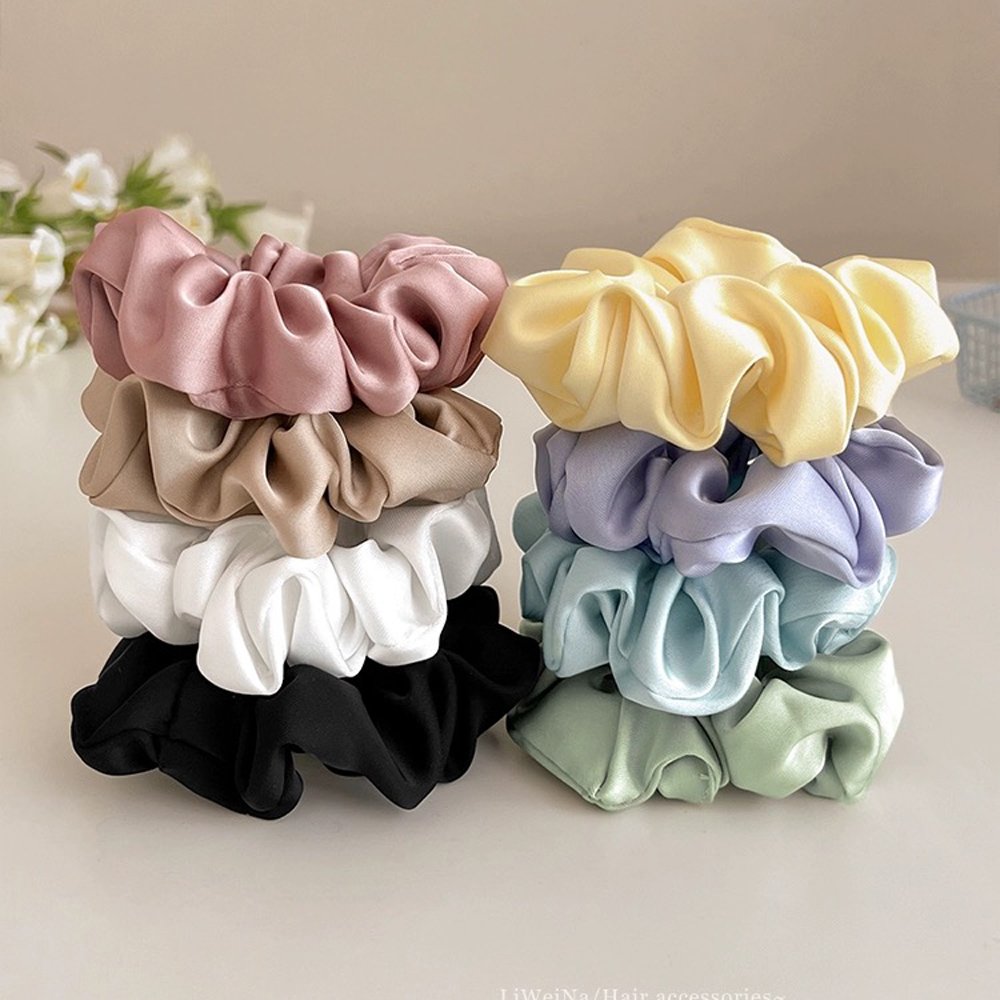 Wholesale and Custom Luxury High Quality Various Colors and Size Hair Band Silk Satin Scrunchies Hair Ties