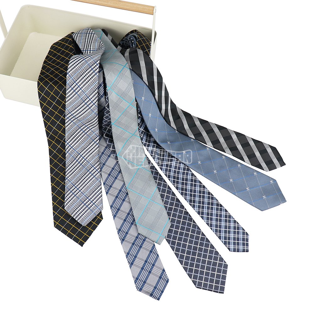 Modern Woven Plaid Necktie Fleur De Lis Cheap Neckties Neck Tie Logo Custom In Blue And White