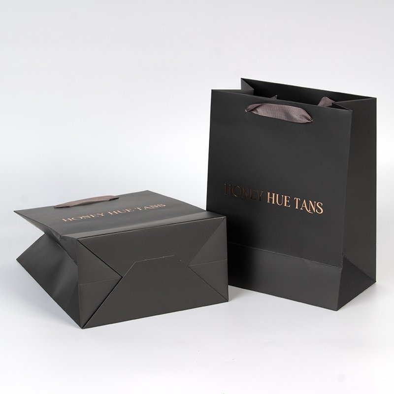 Shopping Bag Kraft Paper Black Custom Handle Bag Offset Printing Drawstring Ivory Board Shoes & Clothing Ribbon Tie Gift Bags