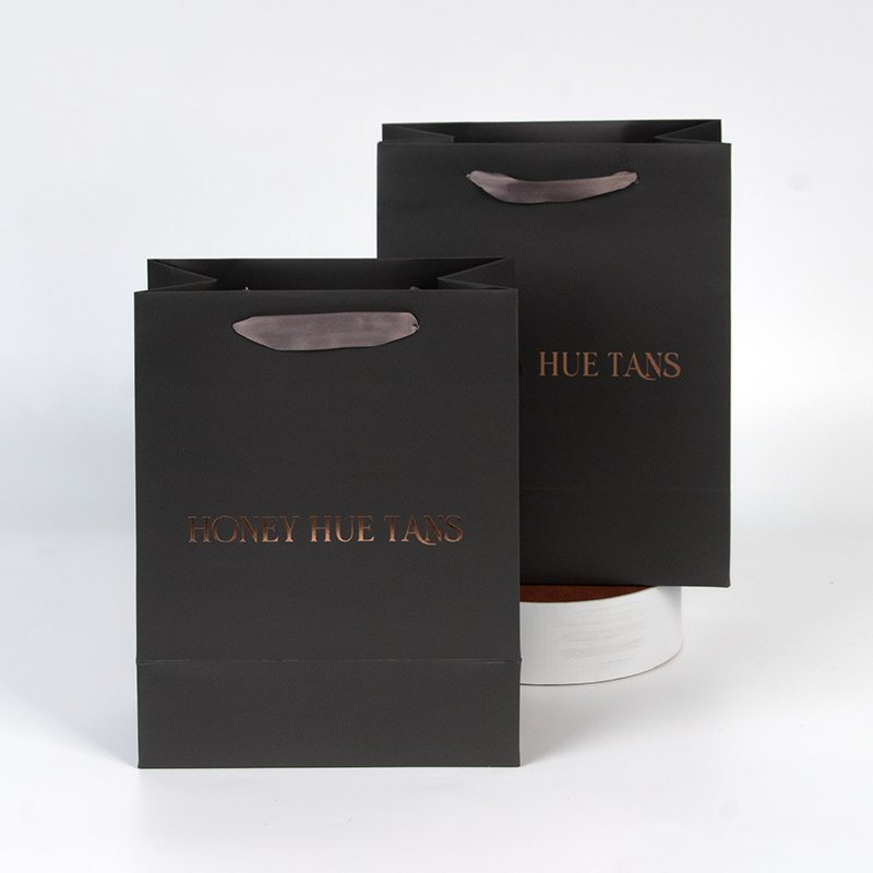 Shopping Bag Kraft Paper Black Custom Handle Bag Offset Printing Drawstring Ivory Board Shoes & Clothing Ribbon Tie Gift Bags