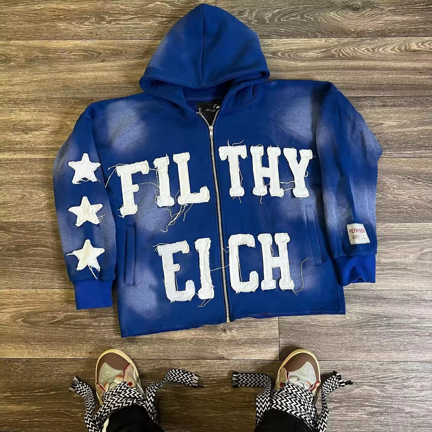 Custom wholesale Sweatshirt Oversized 500gsm Acid Washed Sweatshirt Embroidery Mens Hoodie Puff Print Full Zip Up Hoodie