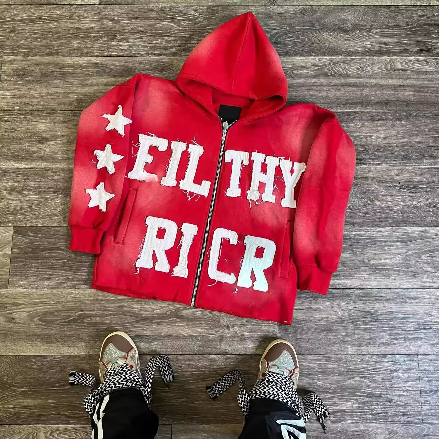 Custom wholesale Sweatshirt Oversized 500gsm Acid Washed Sweatshirt Embroidery Mens Hoodie Puff Print Full Zip Up Hoodie