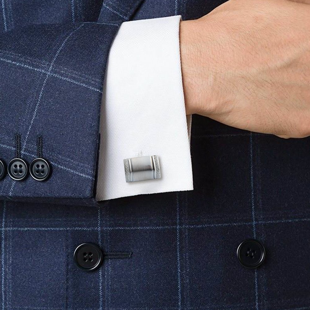 JINJIE Low price fashion simple sliver rectangular pattern metal square men cufflinks for shirt