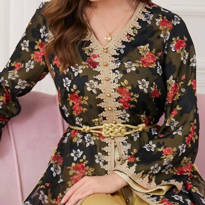 Luxury Moroccan Kaftan Muslim Sets for Women Ramadan Arabic Embroidery Abaya Dress Eid Islamic Robe Jalabiya Marocain Clothes
