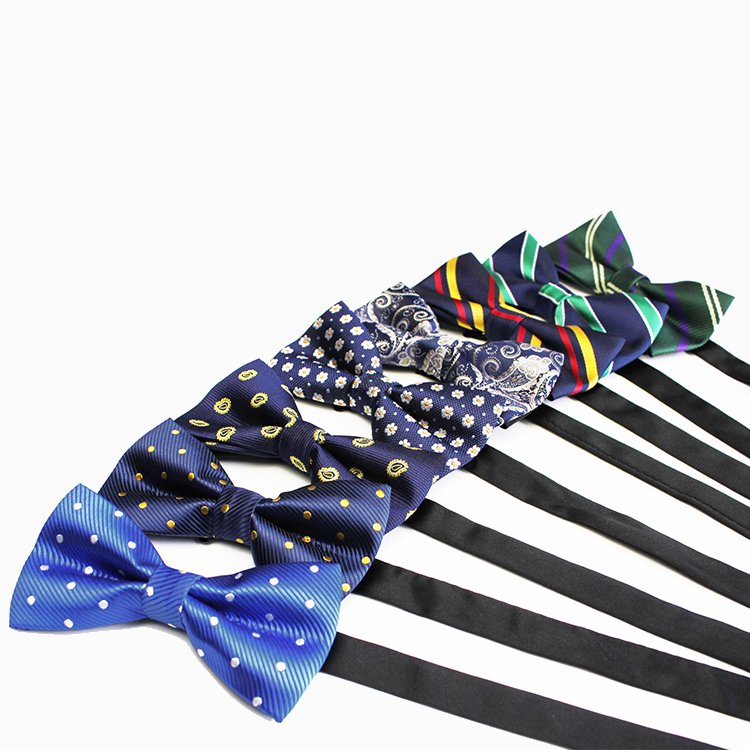 100% silk navy with yellow striped woven bow tie for men wholesale
