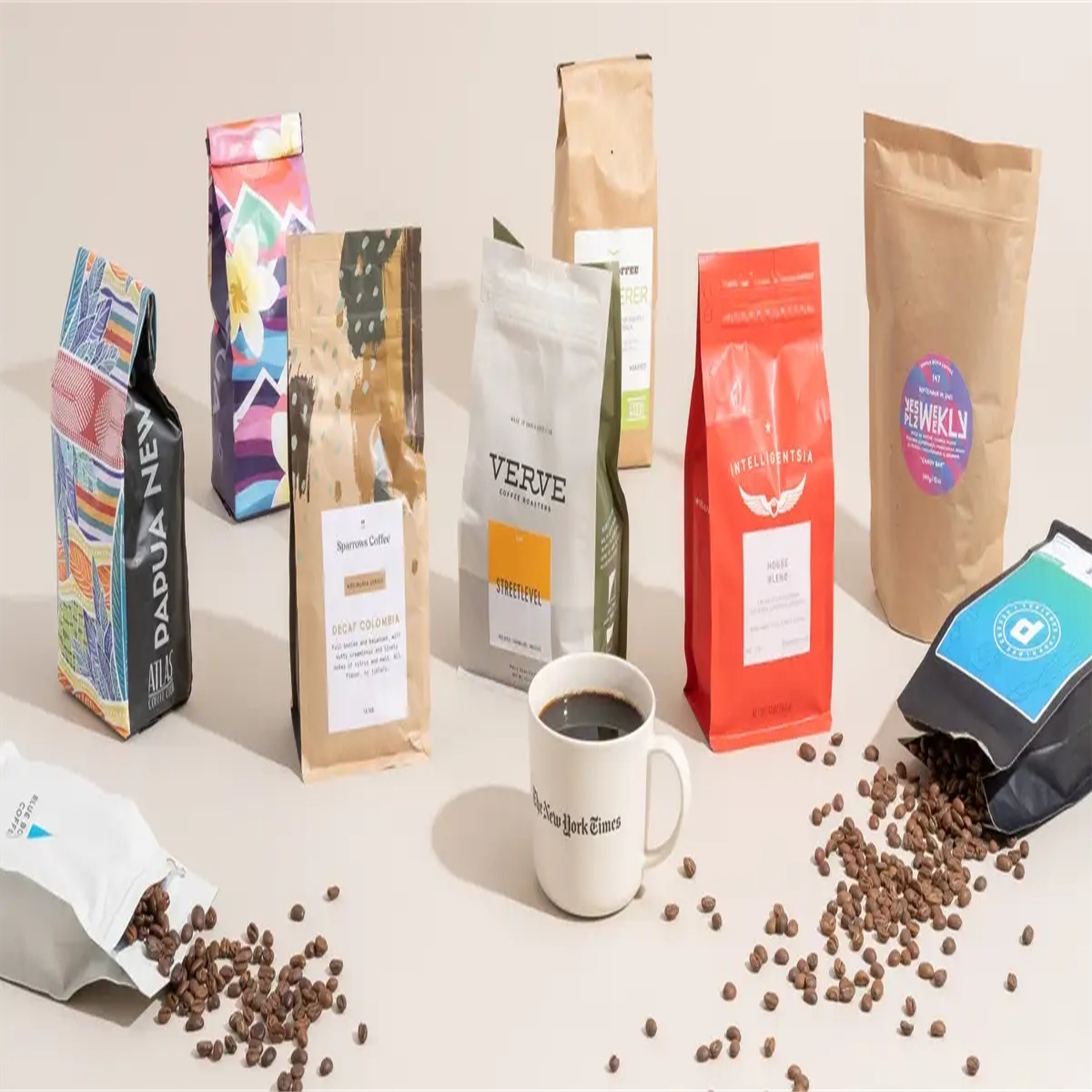 Package Supplier 16 oz Recyclable Custom Pouch Tin Tie Square Block Flat Bottom Coffee Bean Packaging Bag with Logo
