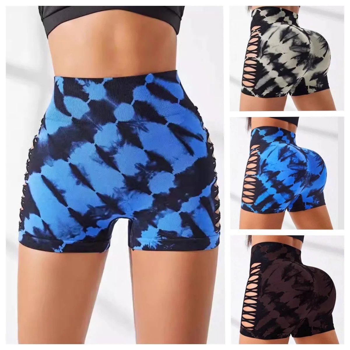 Women Tie Dye Seamless Yoga shorts Lady Workout Running Scrunch Clothes Female High waist fitness Trunks