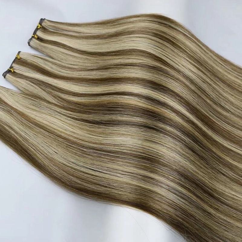 Wholesale Raw Russian Virgin Invisible Hair Weft Hand Tied No Returned Double Drawn Cuticle Aligned Human Hair Weft Extensions